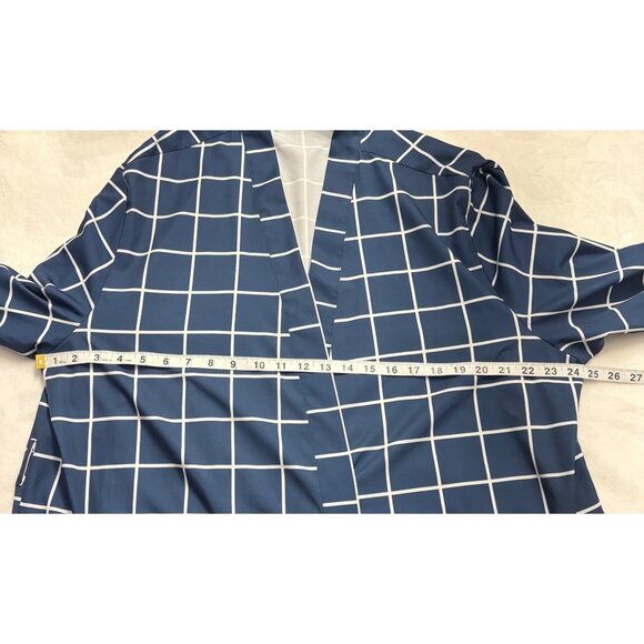 Navy & White Grid Print Long Sleeve Belted Unisex Robe XXL Lightweight By Shein - Picture 7 of 9